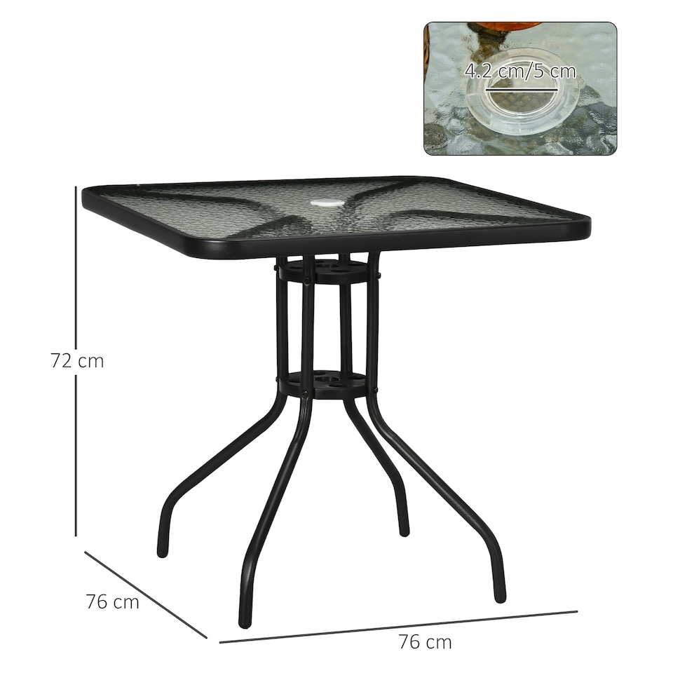image 1 of Outsunny Square Patio Table, Tempered Glass Top Garden Dining Table