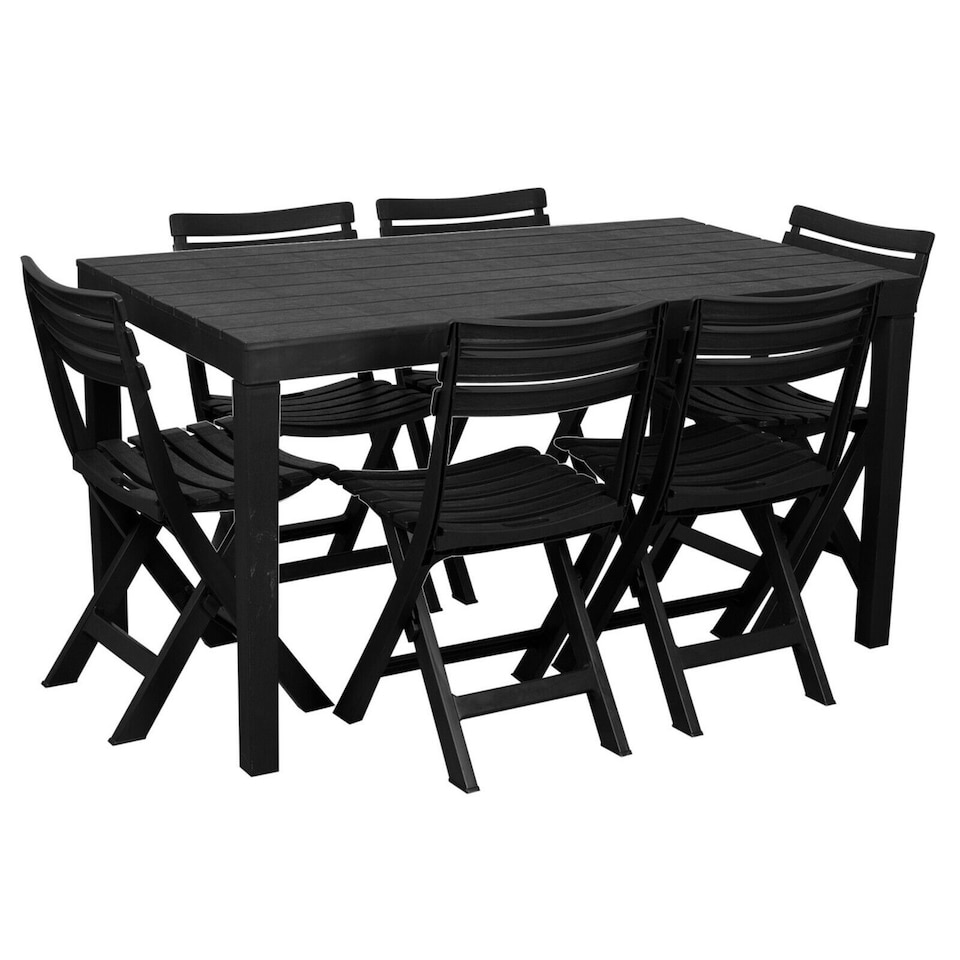 image 1 of Plastic Black Garden Table with Chair's | Black | 7