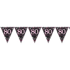 Amscan Sparkling Pink Celebration 80th Birthday Bunting - Black/Pink - One Size