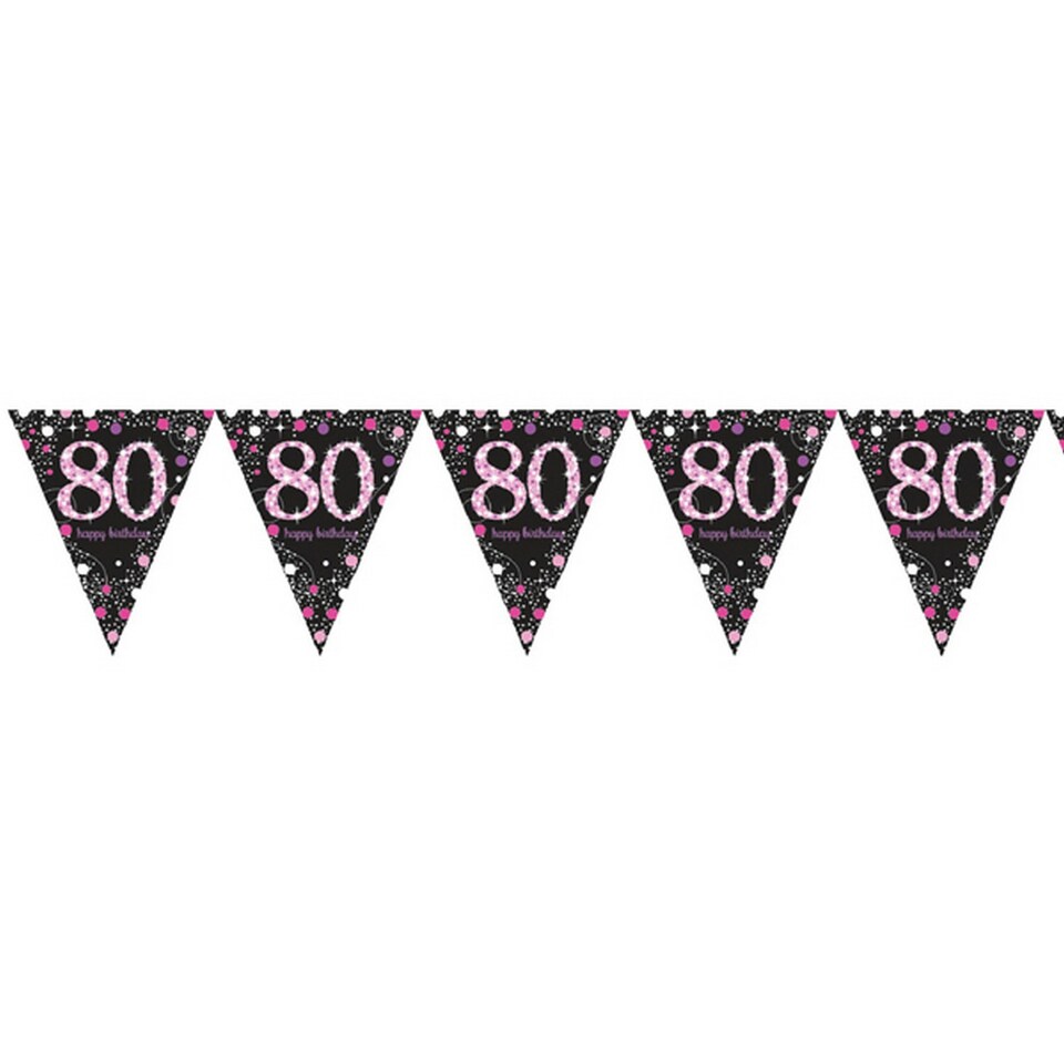 Amscan Sparkling Pink Celebration 80th Birthday Bunting - Black/Pink - One Size