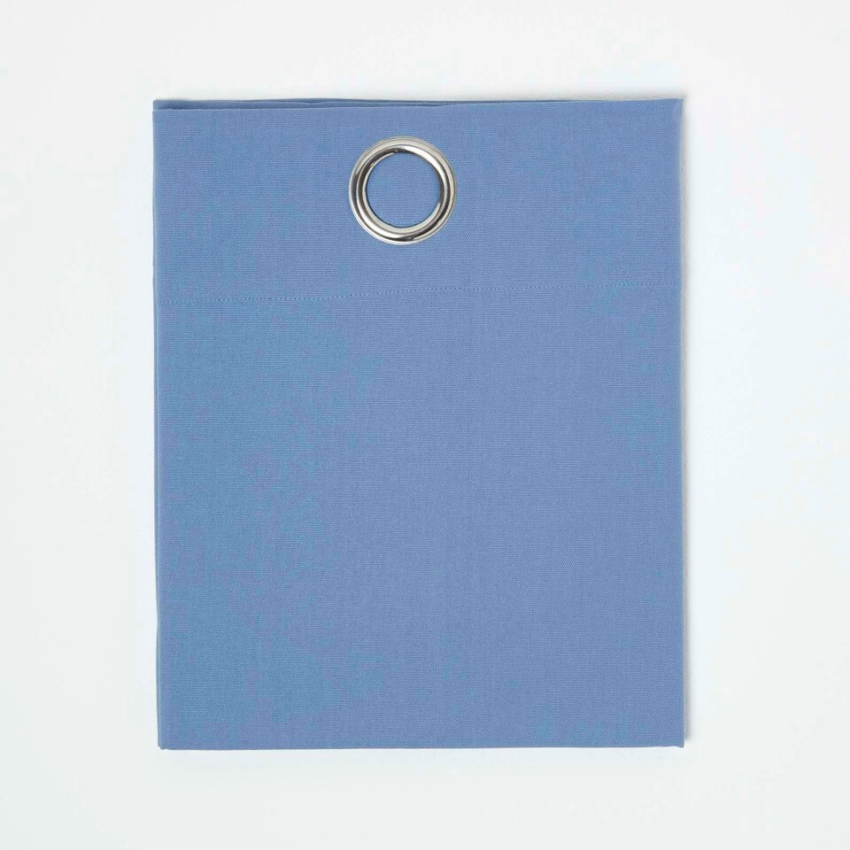 image 1 of Homescapes Cotton Plain Airforce Blue Ready Made Eyelet Curtain Pair - 137 x 182 cm Blue