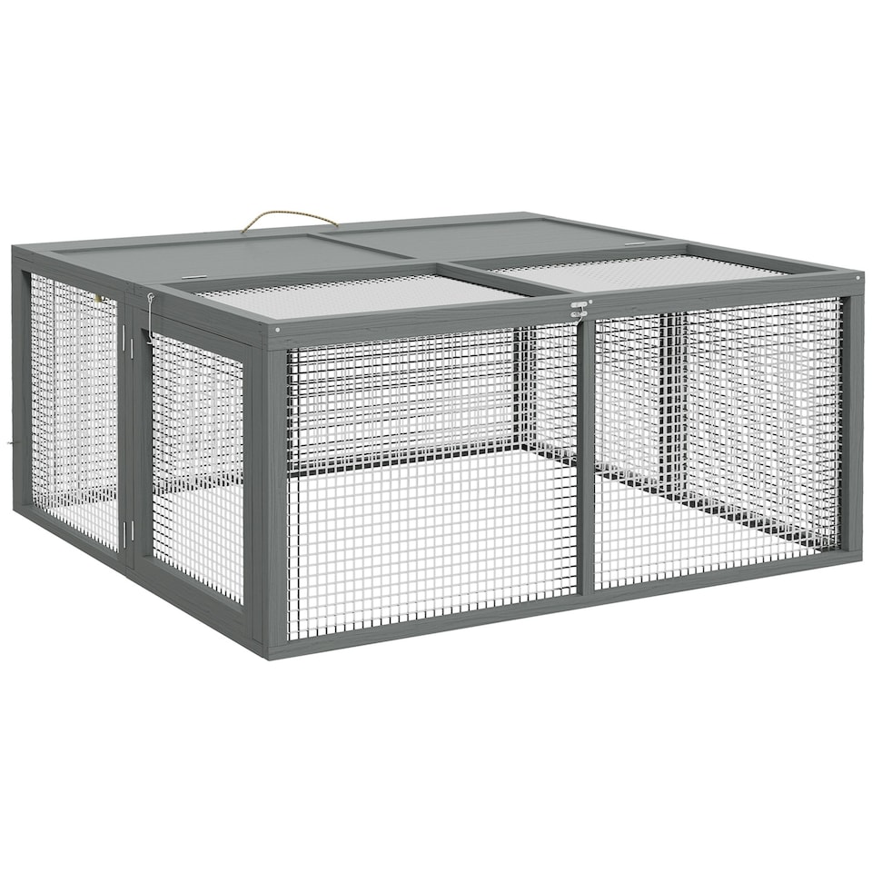 image 1 of PawHut Rabbit Hutch, Folding Wooden Rabbit Run with Openable Top, Grey