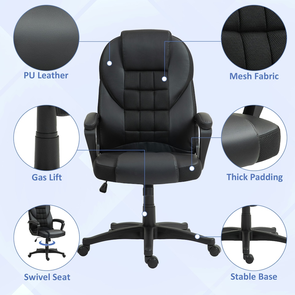 image 1 of HOMCOM Executive Office Chair High Back Computer Chair with Armrests Black