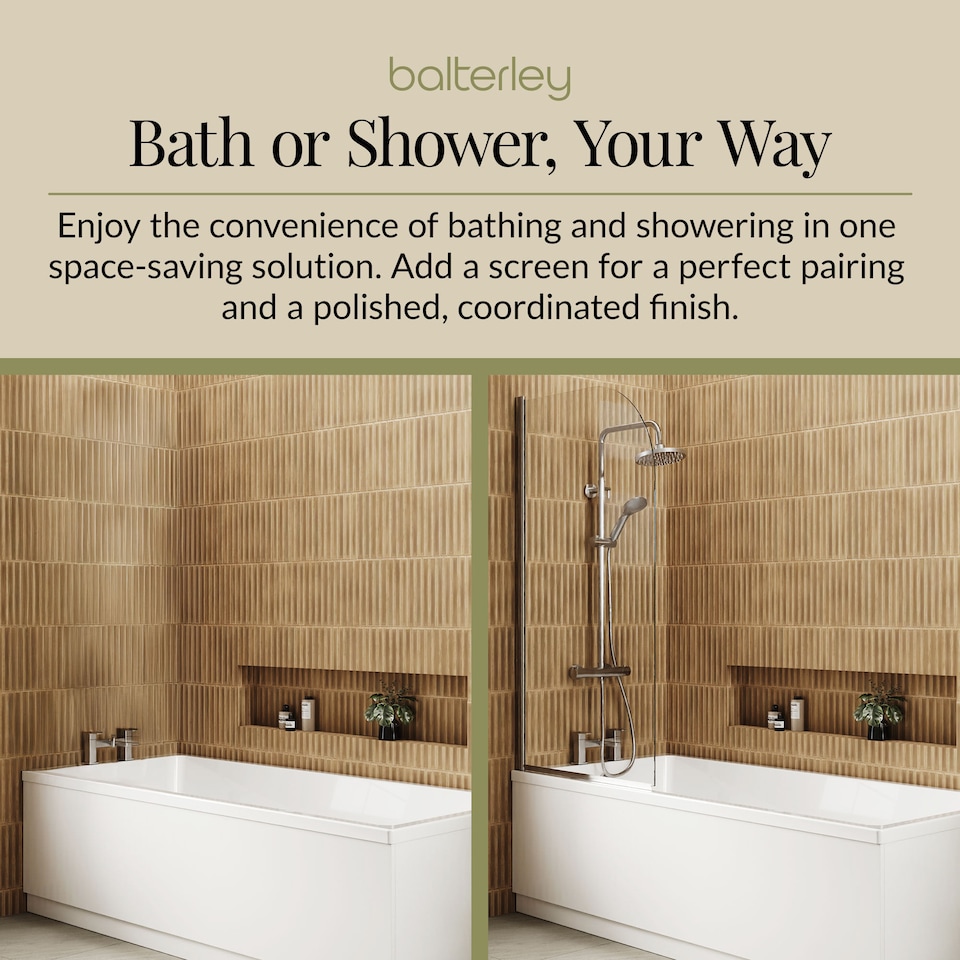 image 1 of Square Single Ended Straight Shower Bath & Leg Set, 1700x750mm - White | White | European White | 1