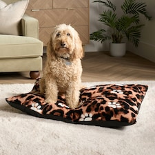 OHS Dog Paw Print Soft Plush Plump Cosy Autumn Pumpkin Stripe Leopard Pet Bed Cushion, 80x60cm Brown | Natural - Leopard | L