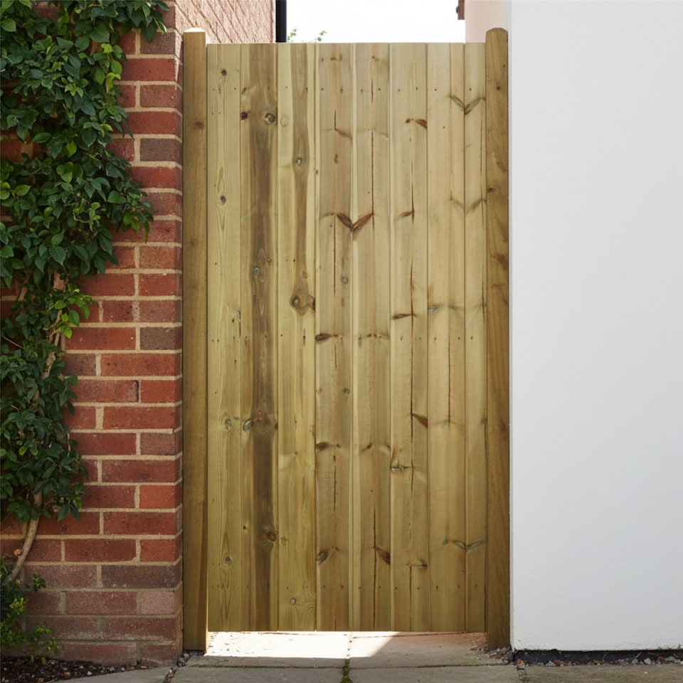 image 1 of Flat Top Wooden Garden Gate 6ft x 4ft Tongue & Groove Fully Framed Treated Door