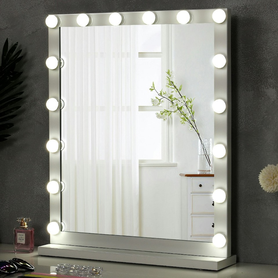 image 1 of Living and Home Hollywood Style Lighted Rectangular Vanity Mirror, 52cm W x 12cm D x 64.5cm H
