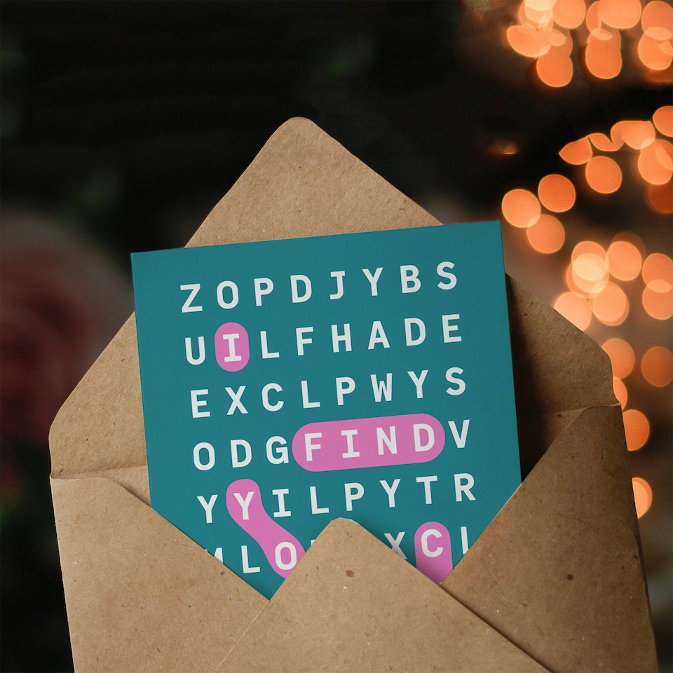 image 1 of I Find You Cute Modern Romance Wordsearch Valentine's Day Card