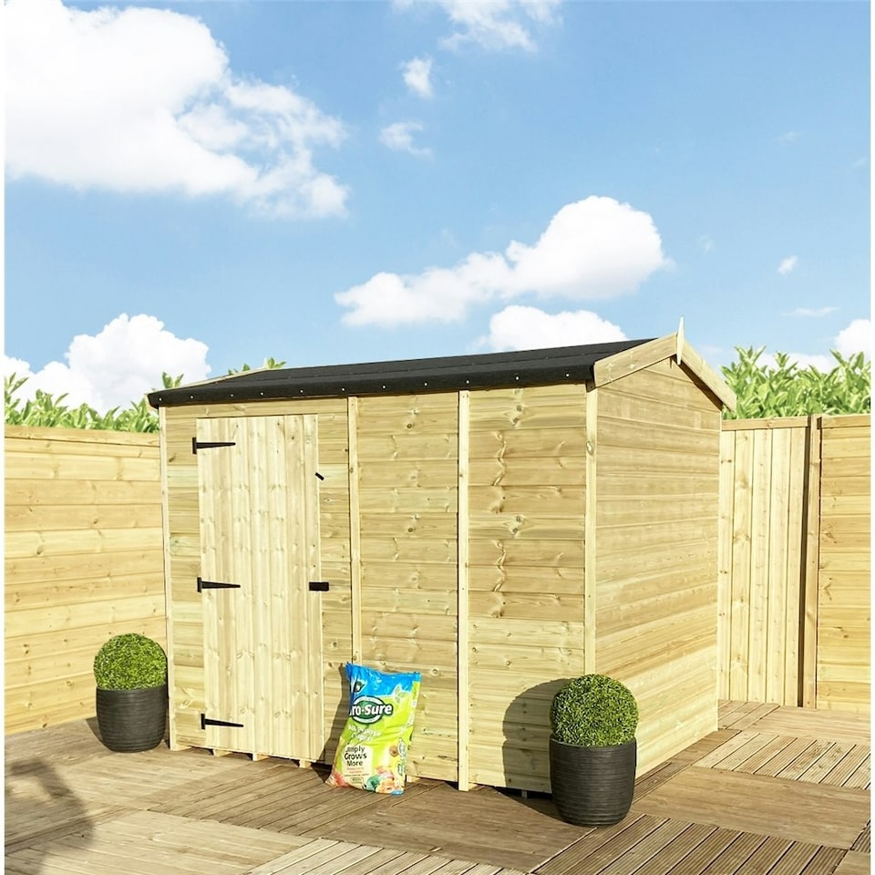 image 1 of 5 x 5 REVERSE Windowless Pressure Treated Tongue And Groove Single Door Apex Shed + High Eaves (5' x 5') / (5ft x 5ft) (5x5)