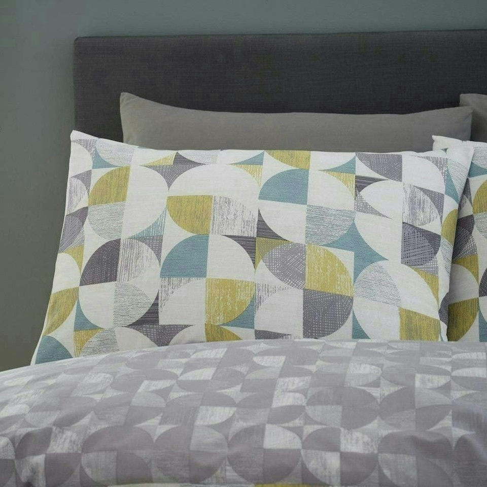 image 1 of Retro Circles Reversible Duvet Cover Set | Yellow | Ochre