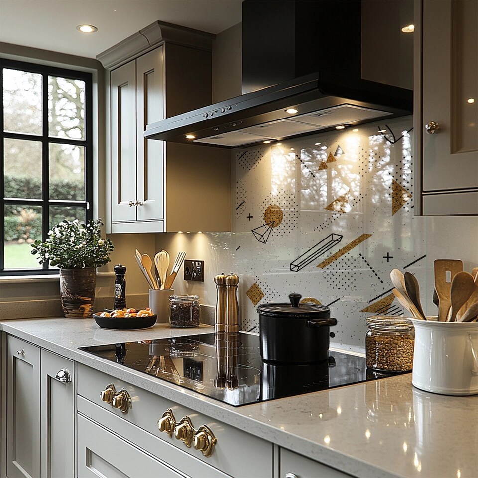 image 1 of Trendy Geometric Elements Splash Back | White