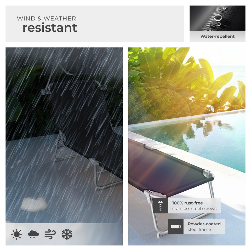 image 1 of Sun Lounger Set of 2 - foldable, adjustable sunshade and 4-step backrest | Black | black | 2