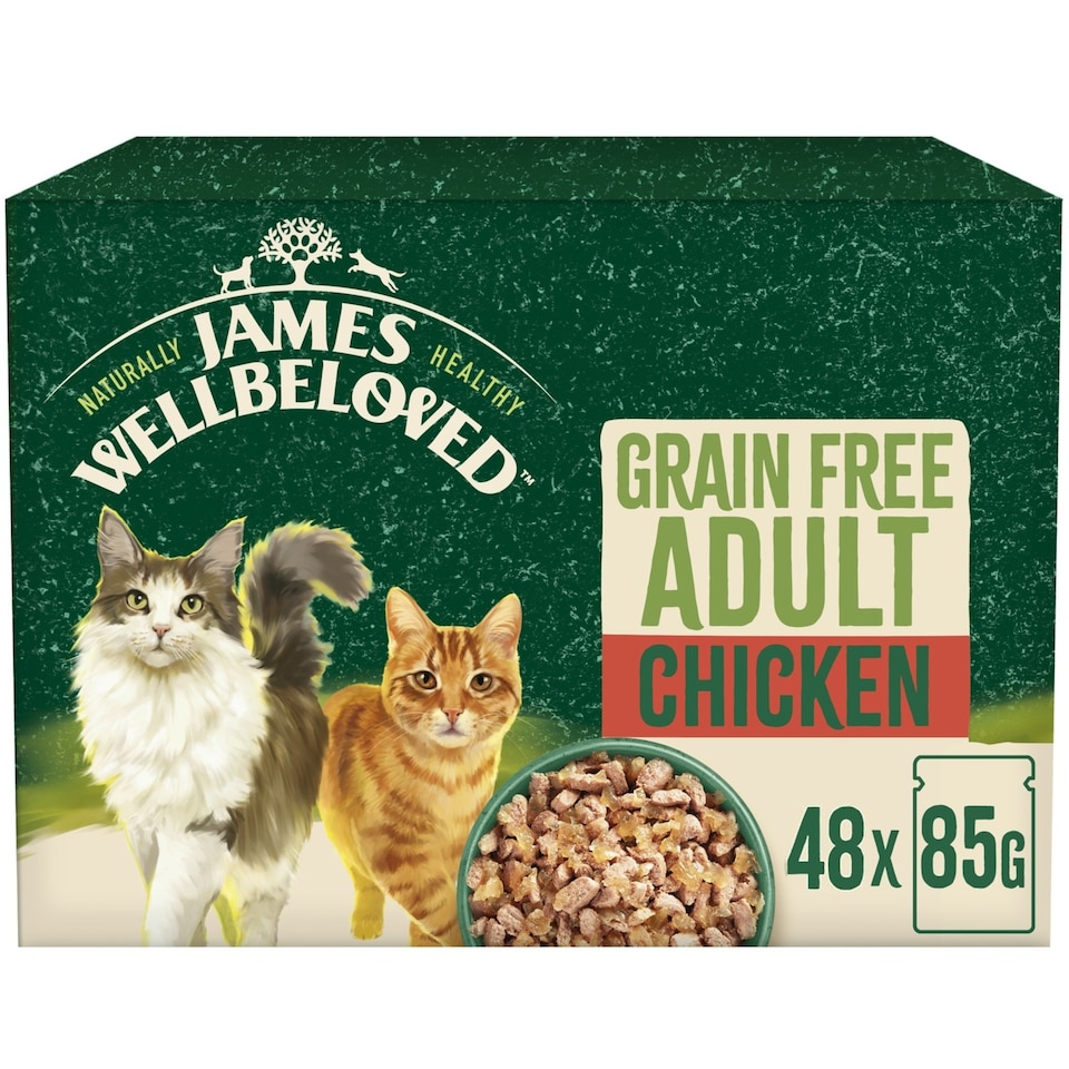 image 1 of James Wellbeloved Grain Free Adult Wet Cat Food Pouches Chicken in Jelly 48 x 85g