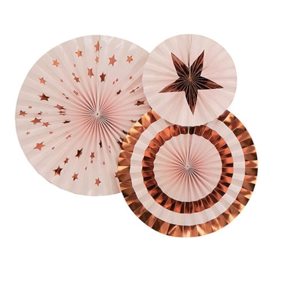 Pink & Rose Gold Pinwheel Fan Hanging Decorations - Pack of 3