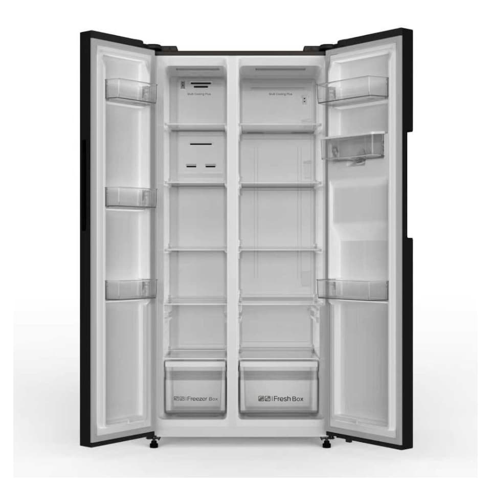 image 1 of HYE 444 Litre Frost Free American Fridge Freezer with Non-Plumbed Water Dispenser, 83cm, Black - RF01AMWD460B03