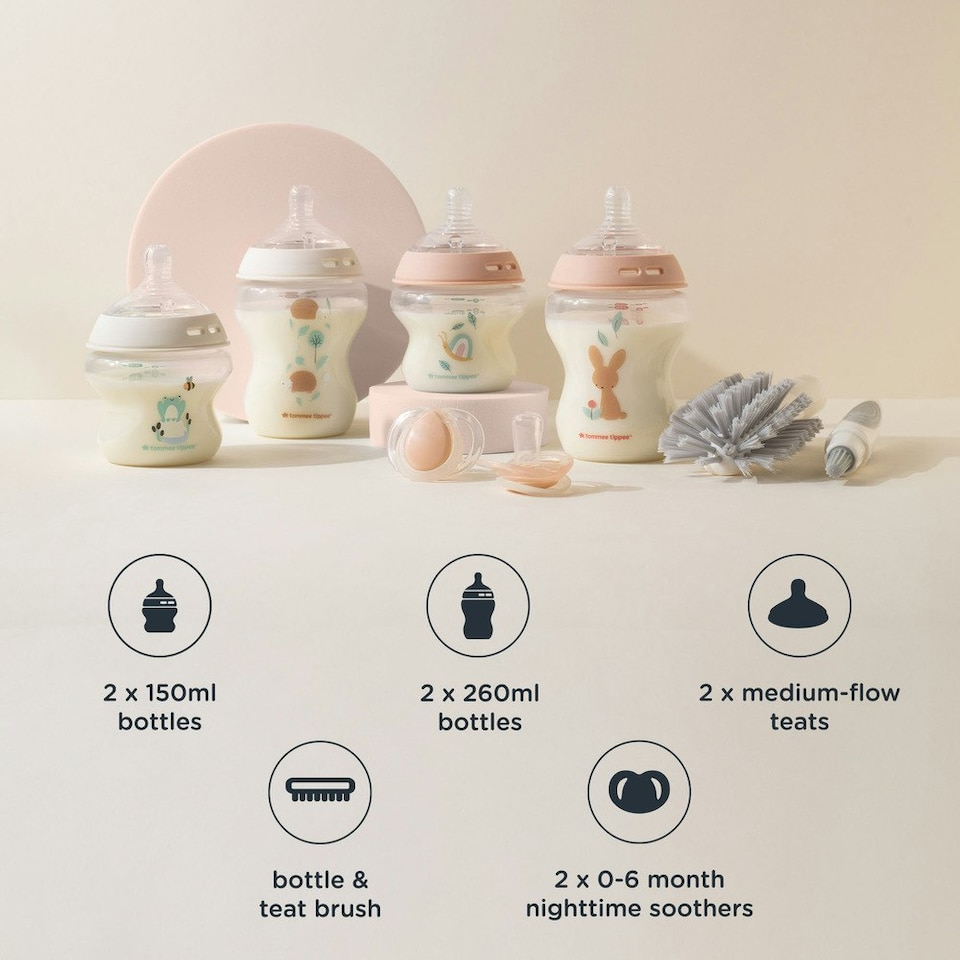 image 1 of Tommee Tippee Natural Start Newborn Starter Set, Self-Sterilising, Pink