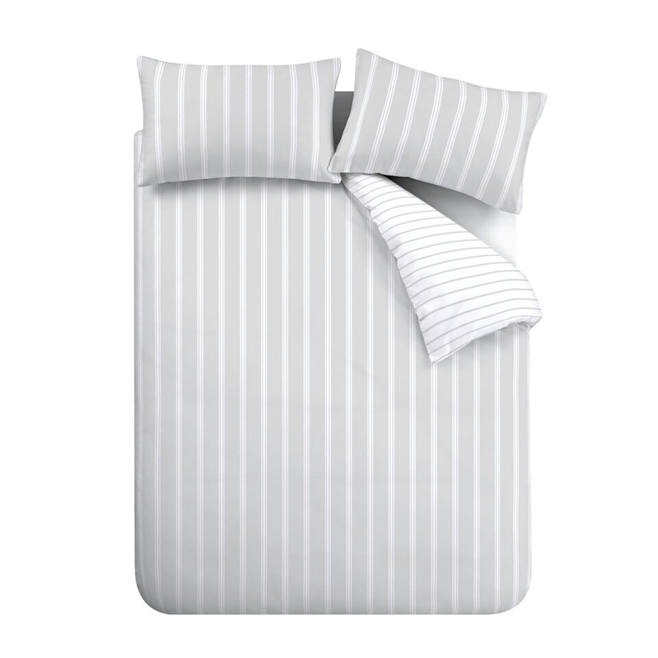 image 1 of Bianca Ashford Stripe Silver Duvet Cover Set Grey | Super King