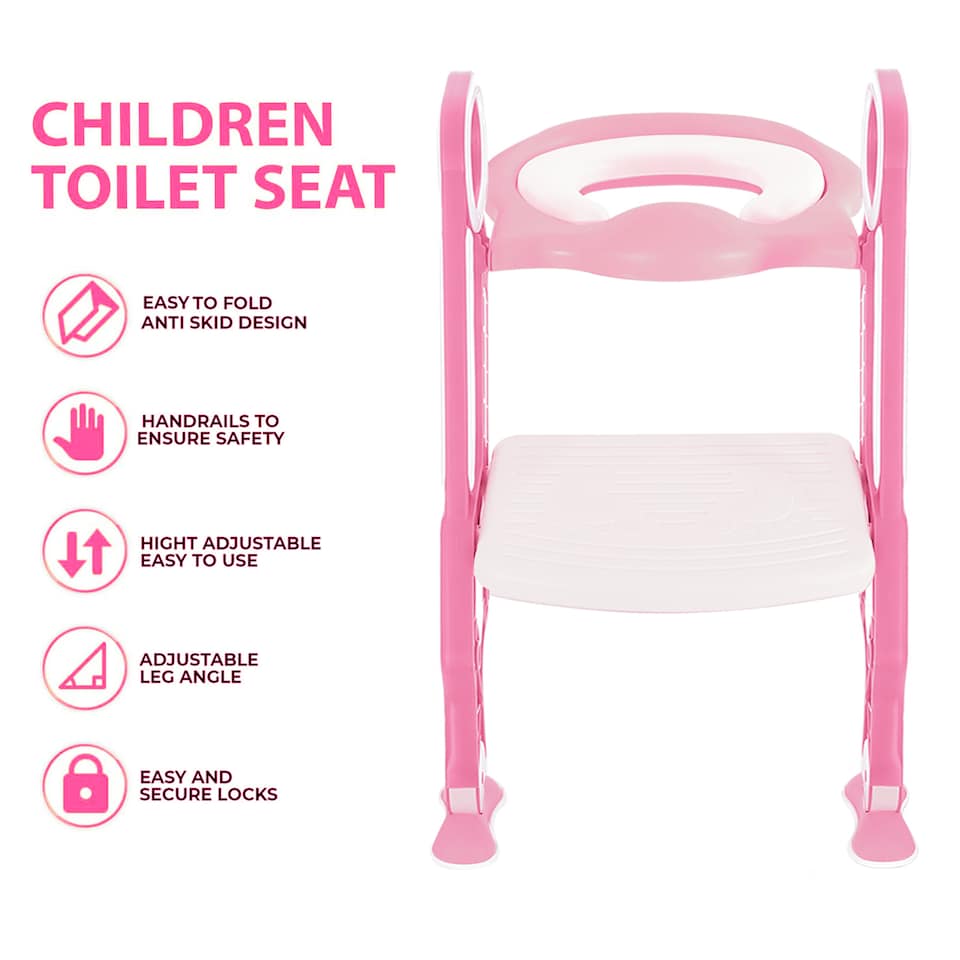 image 1 of CHILDREN BABY TODDLER KID POTTY TRAINING TOILET SEAT TRAINER URINAL CHAIR LADDERO, PINK & WHITE