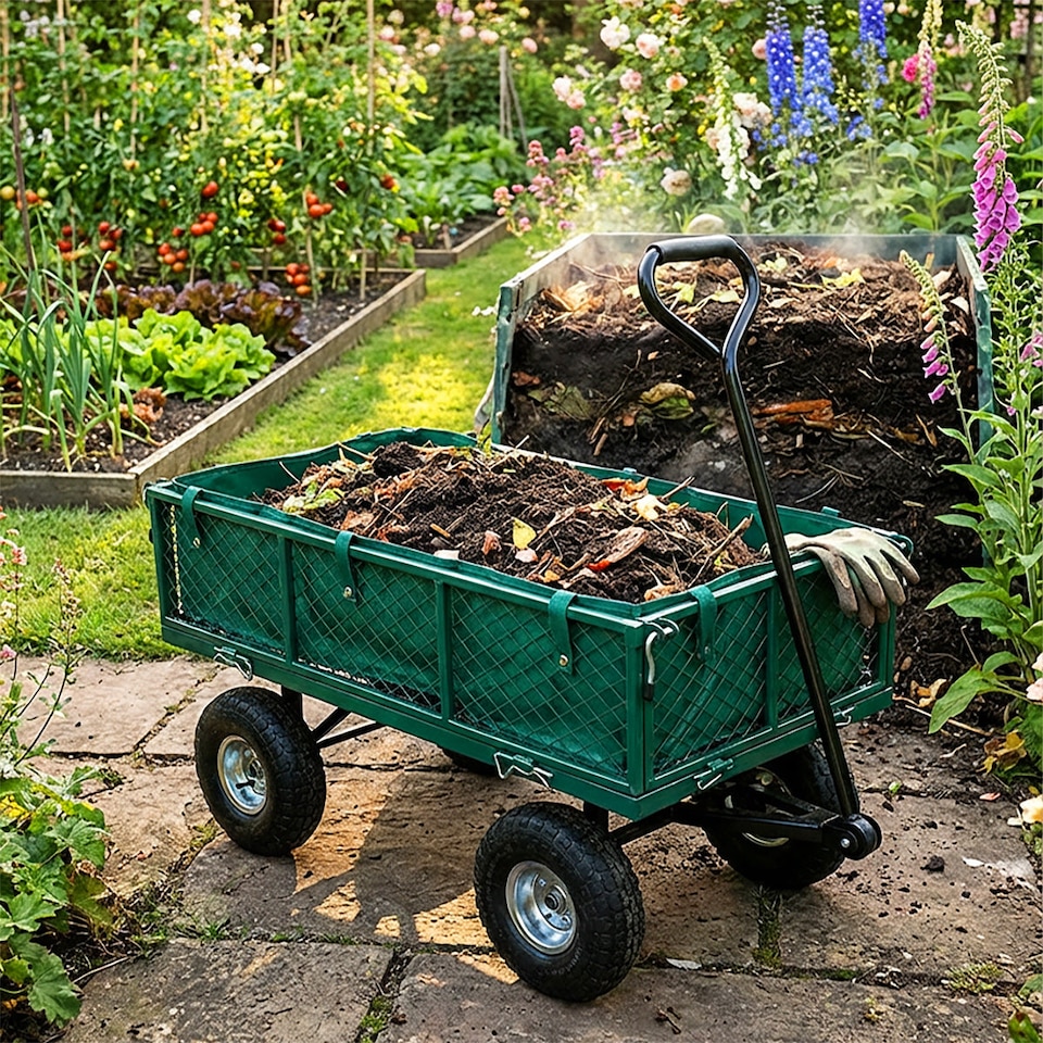 image 1 of Wolf Garden Cart, 200kg Heavy Duty Steel, Tools & Compost Transport, Folding Sides