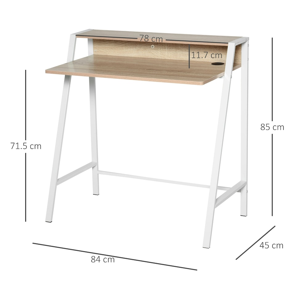 image 1 of HOMCOM 2-Tier Storage Computer Workstation with Shelf, Metal Frame White