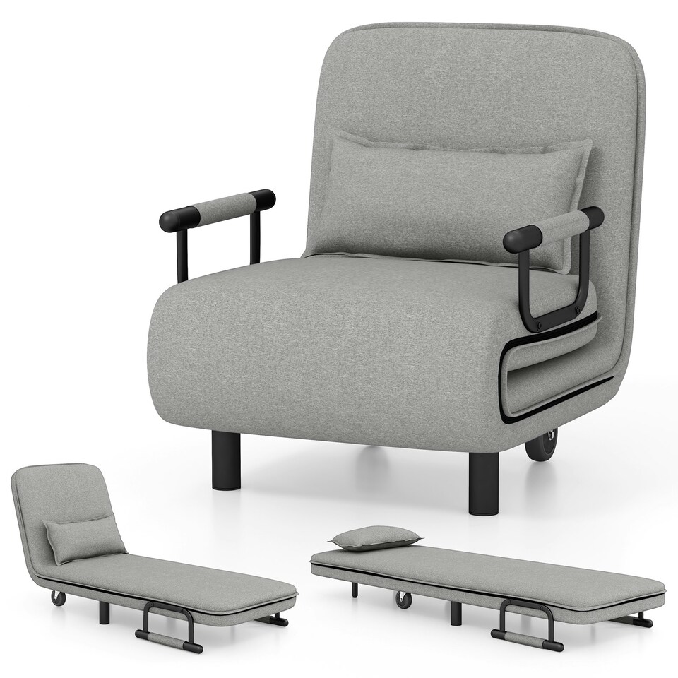 image 1 of COSTWAY 3-in-1 Convertible Sofa Bed Sleeper Chair Grey Grey