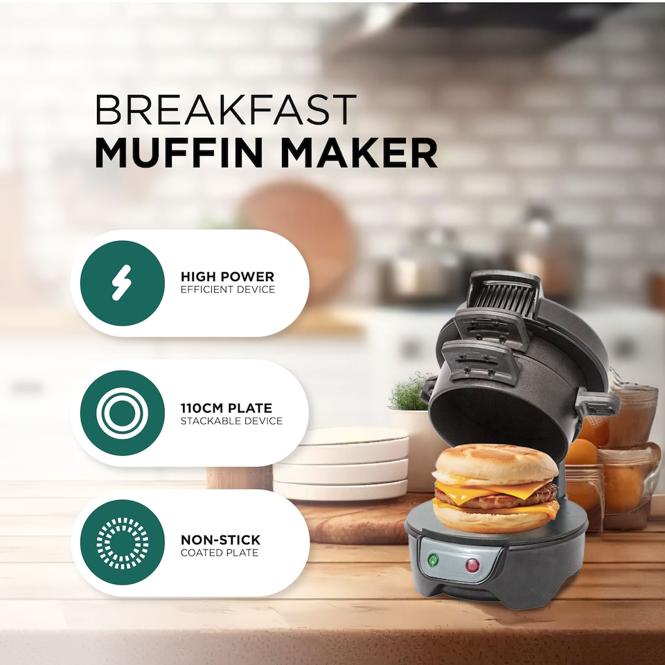 image 1 of Muffin Maker, Electric Breakfast Sandwich Maker & Grilled Sandwich Toastie Maker