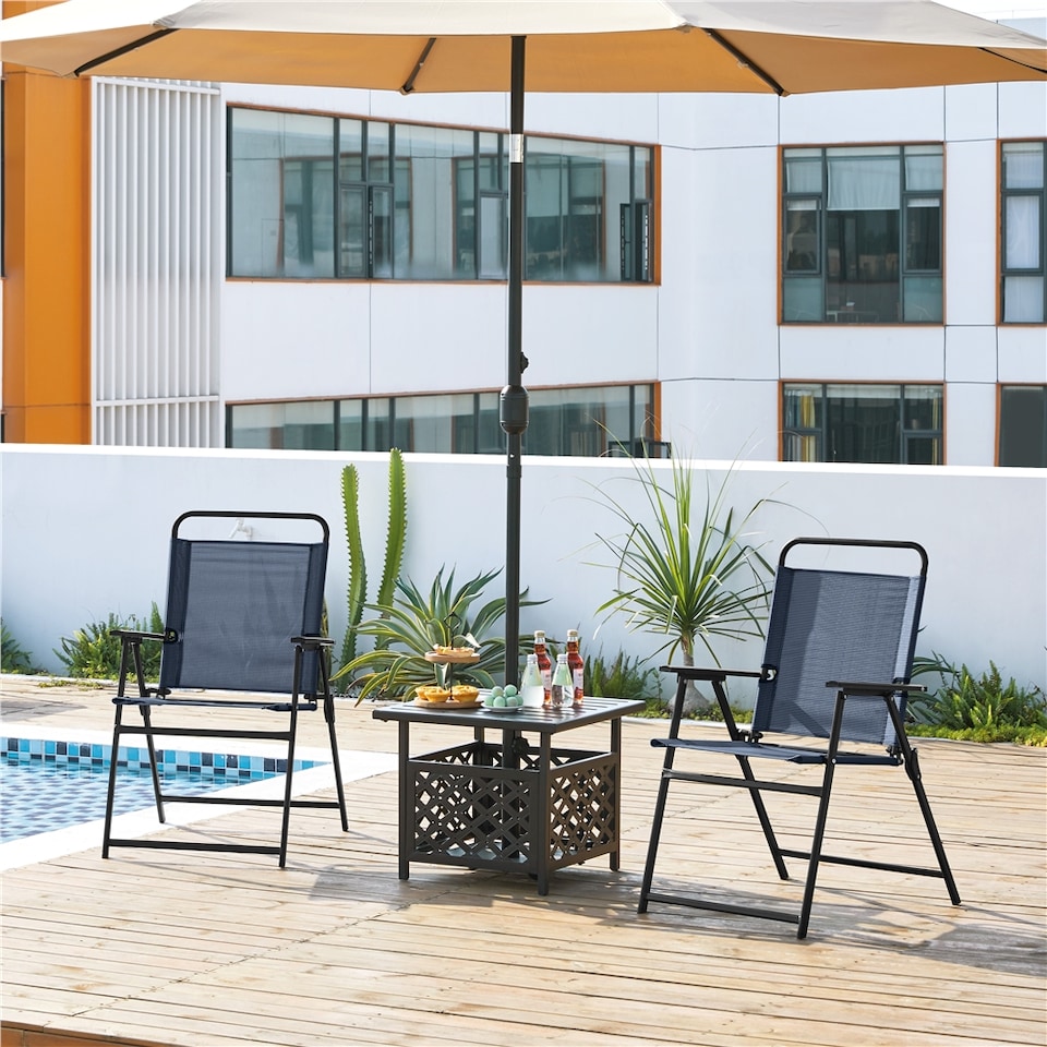 image 1 of Yaheetech Set of 2 Outdoor Texteline Foldable Dining Chairs-Navy Blue | Blue | Navy Blue | One Size