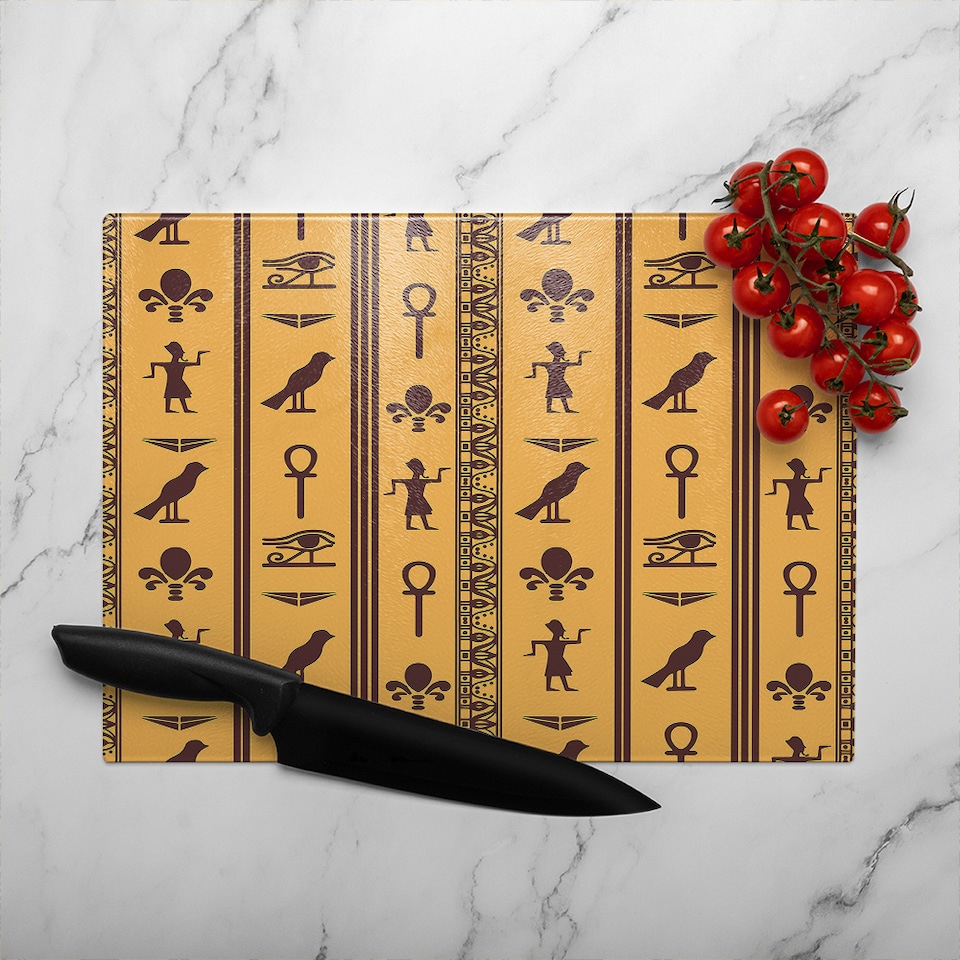 image 1 of Eye Of Horus Pharaoh Flowers Pyramid Bird Ankh Glass Chopping Board | Multi