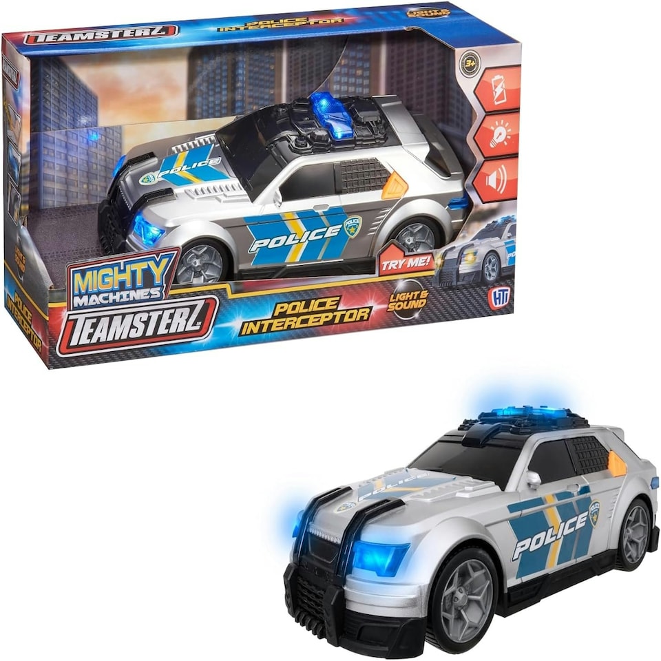 image 1 of Teamsterz Mighty Medium Police Interceptor Realistic Lights & Siren Sounds Toy Car
