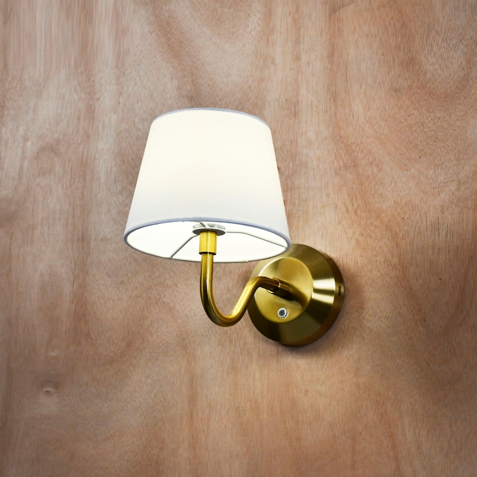 image 1 of Set of 2 Hamilton - Brass Rechargeable Wall Lights with White Shades