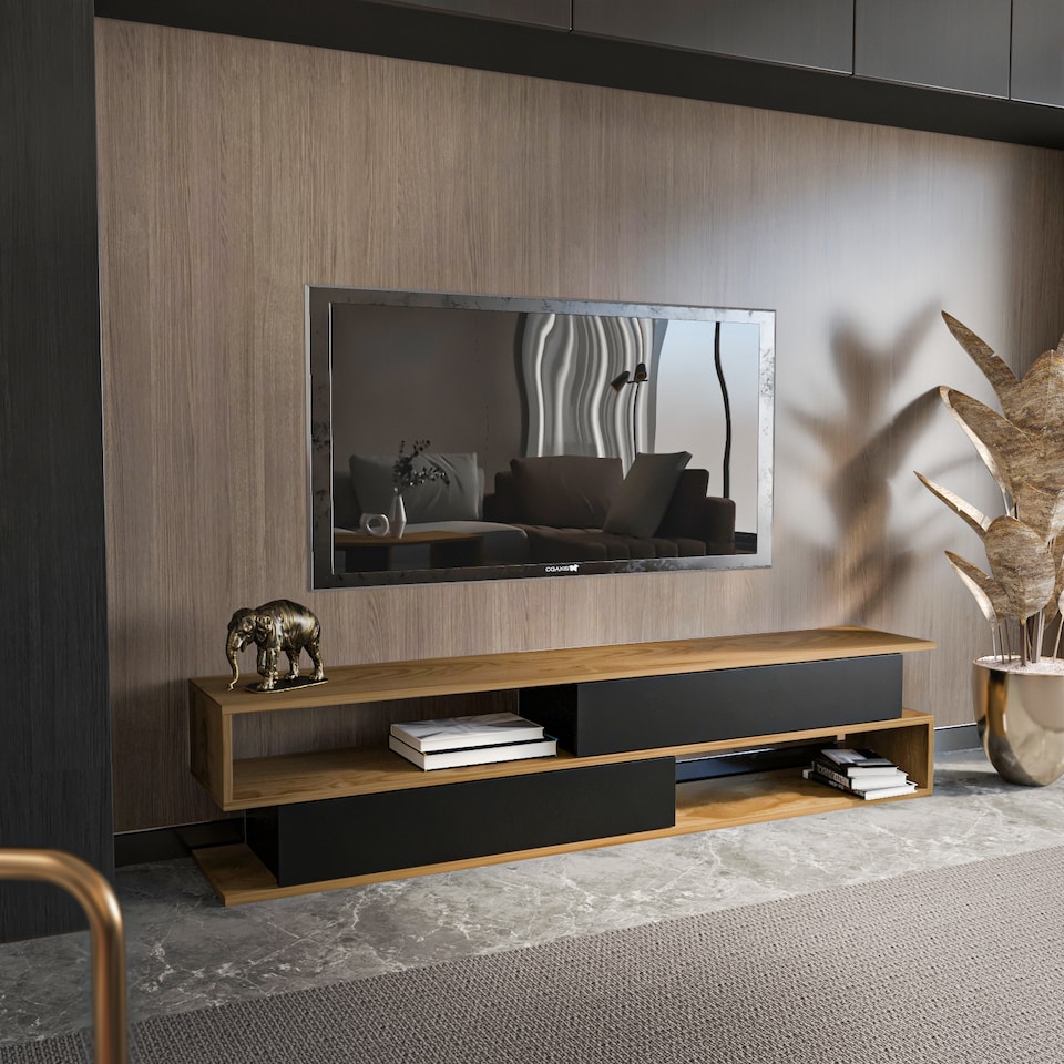image 1 of Decorotika Cortez Modern  TV Unit for TV's up to 72 inches | Multi | Oud and Black | One Size | 1