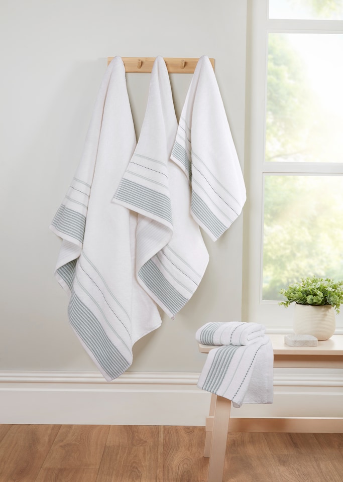 image 1 of Dakota Cotton Towels Striped Luxury Soft Quick Dry Absorbent | Green | Face cloth | 1