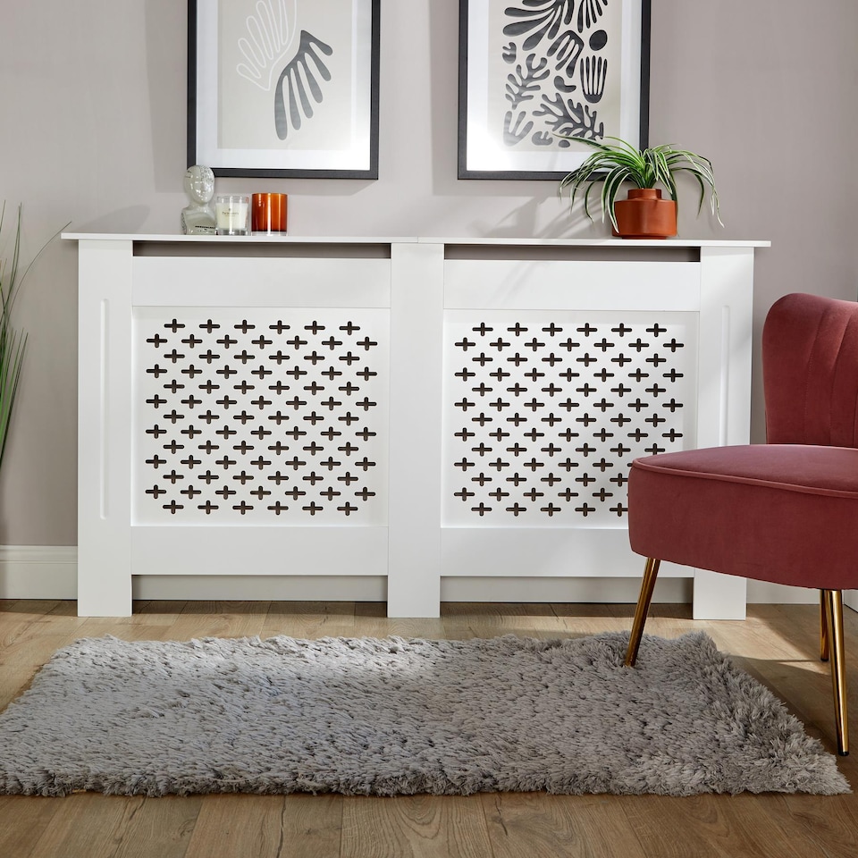 image 1 of Large Radiator Cover MDF Wooden Home Decorative Modern Design | White