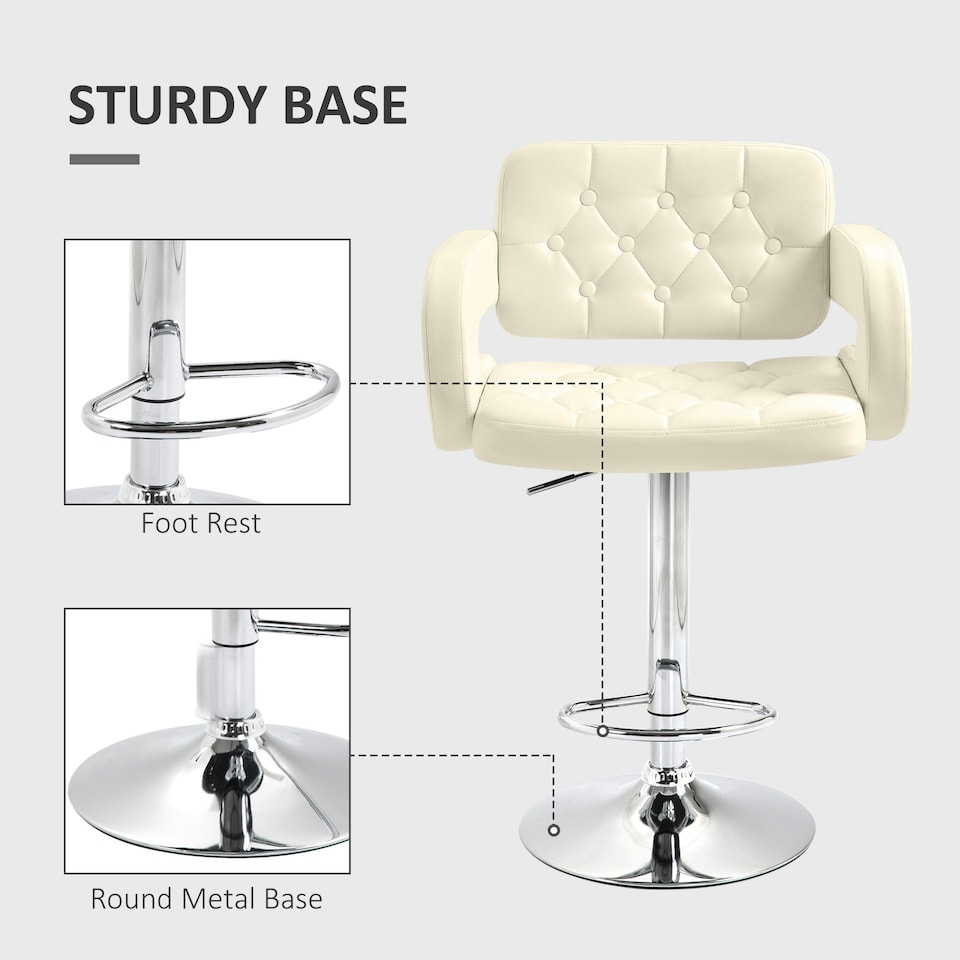 image 1 of HOMCOM Adjustable Height Barstool Steel Pole PU Leather, White