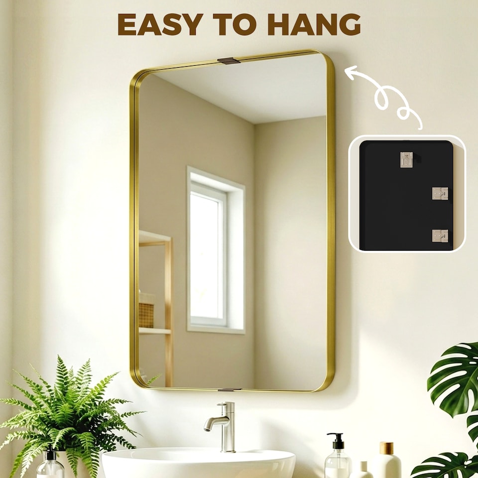 image 1 of HOMCOM Rectangular Wall Mirror, 90 x 60 cm Wall Mounted Bathroom Mirror