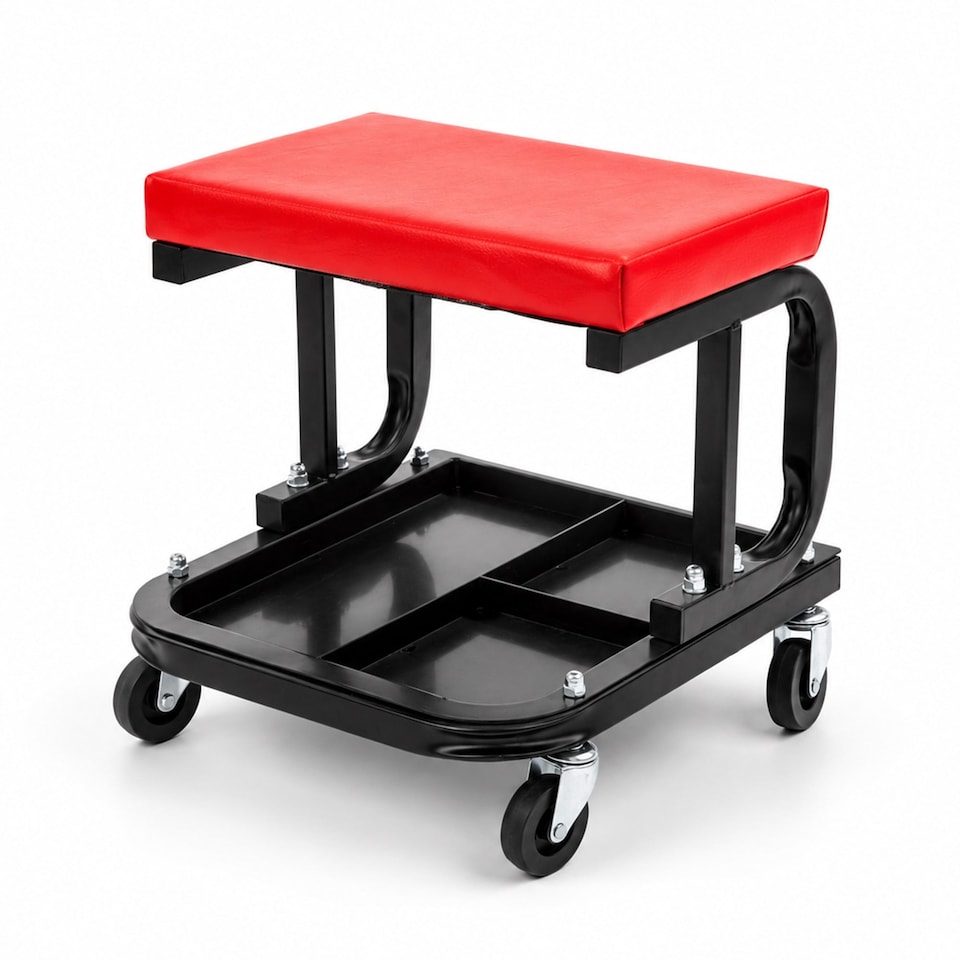 image 1 of Heavy Duty Garage Stool Rolling Mechanics Chair Crawling Seat | Red