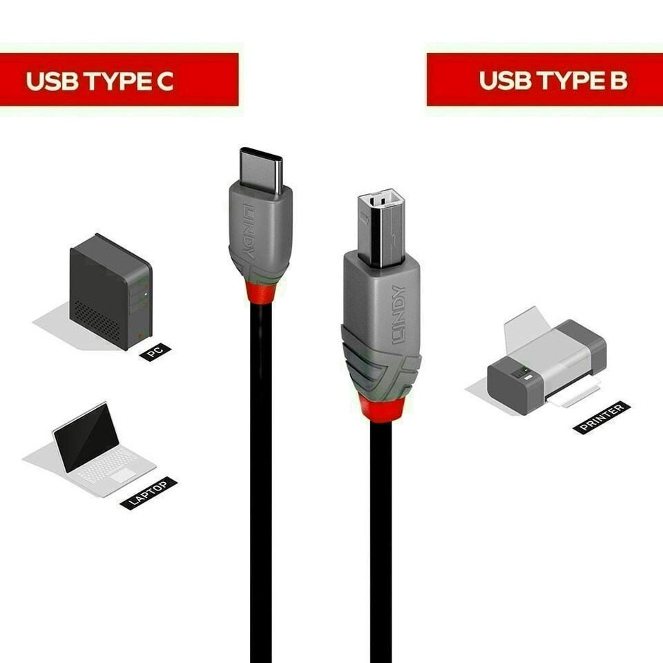 image 1 of 0.5m USB 2.0 Type C to B Cable, Anthra Line
