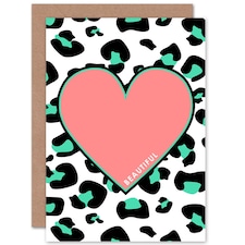 Coral Green Beautiful Reverse Leopard Quote Card