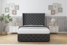 Sloomy Luthor Graphite Dumfries Divan Bed With Mattress 2 Drawers Footend With 54" Wingback Headboard & 12" Matching Footboard 4' Small Double | Grey | Graphite | Small Double | 1