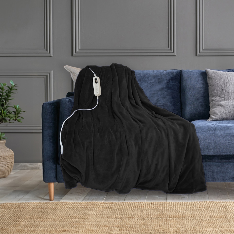 image 1 of Neo Black Electric Heated Throw Over Blanket - Reversible | Black