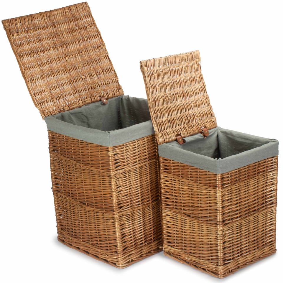 image 1 of Light Steamed Set of 2 Square Laundry Basket with Grey Sage Lining | Grey | Grey