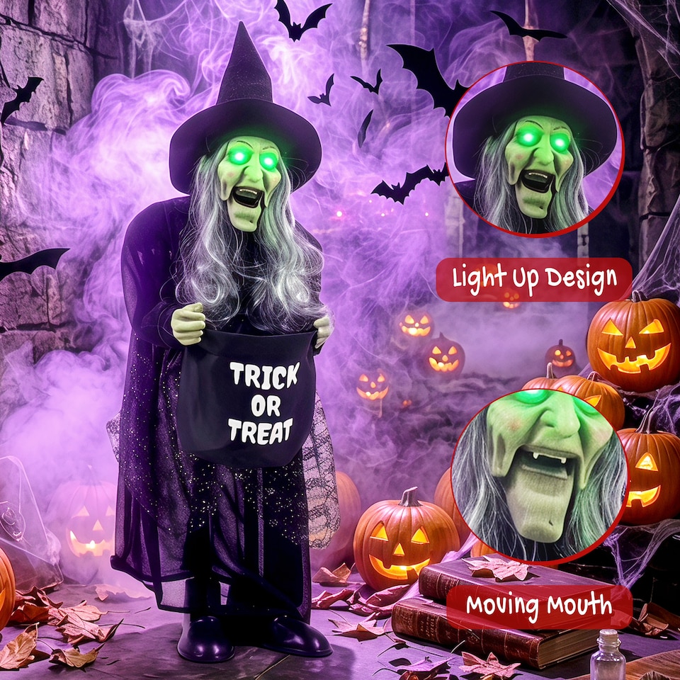 image 1 of HOMCOM 37" Animated Witch Halloween Decoration with Light Up Eyes for Party