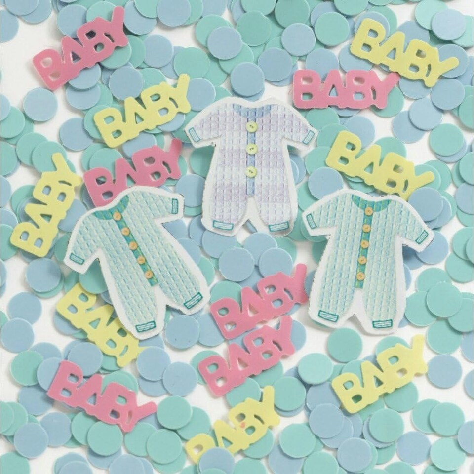 Creative Converting Baby Clothes Confetti - Green/Yellow/Pink - One Size