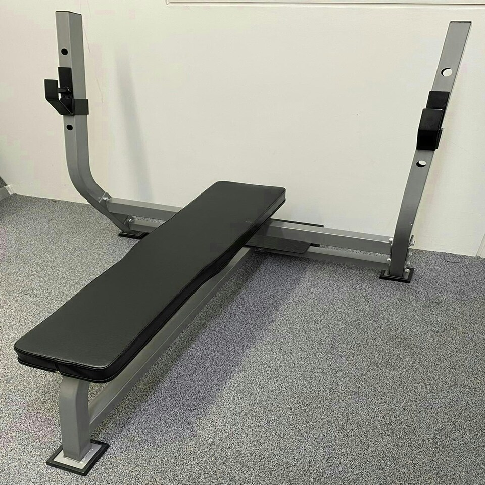 image 1 of Commercial Flat Bench Press w/ Olympic Barbell Squat Rack