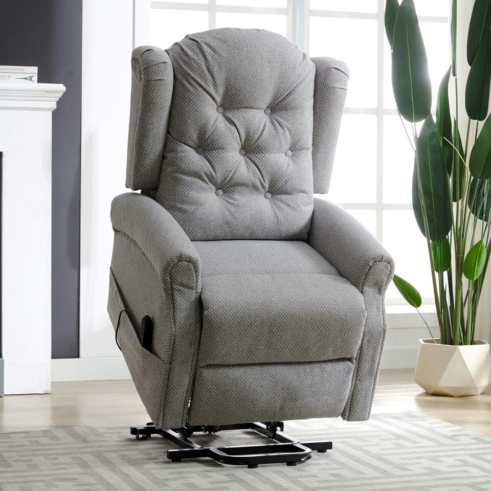image 1 of Crawley Electric Lift-Assist Riser Recliner - Light Grey