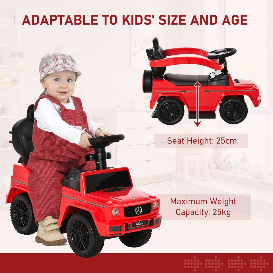 image 1 of HOMCOM Kids Ride-on Push Car 3 in 1 Benz G350 Baby Floor Slider Walker, Red