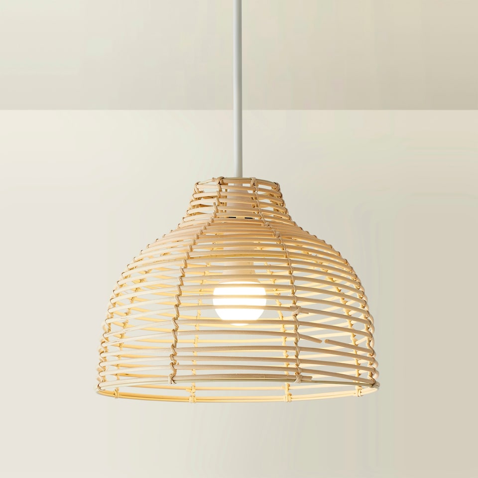 image 1 of ValueLights Pair Of Lobster Wicker Rattan Cream Lamp Shades Cream