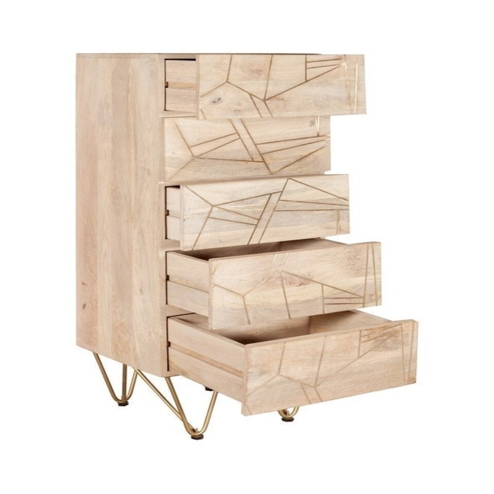 image 1 of Light Gold Tall Chest of Drawers - Solid Mango Wood - L40 x W45 x H120 cm