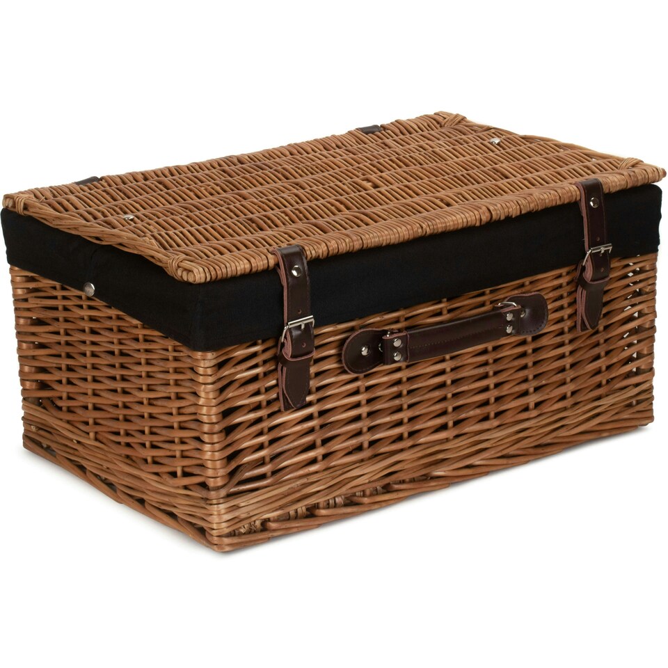 image 1 of 51cm Double Steamed Wicker Picnic Basket with Lining Black | Black | One Size