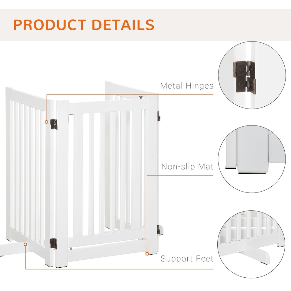 image 1 of PawHut 155cm Expandable 3-Panel Freestanding Dog Pet Gate w/ Latched Door White